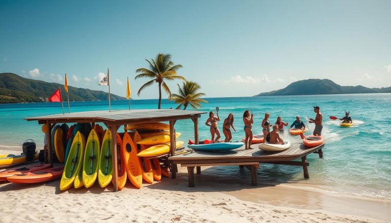 Can you rent water sports equipment at Dickenson Bay?