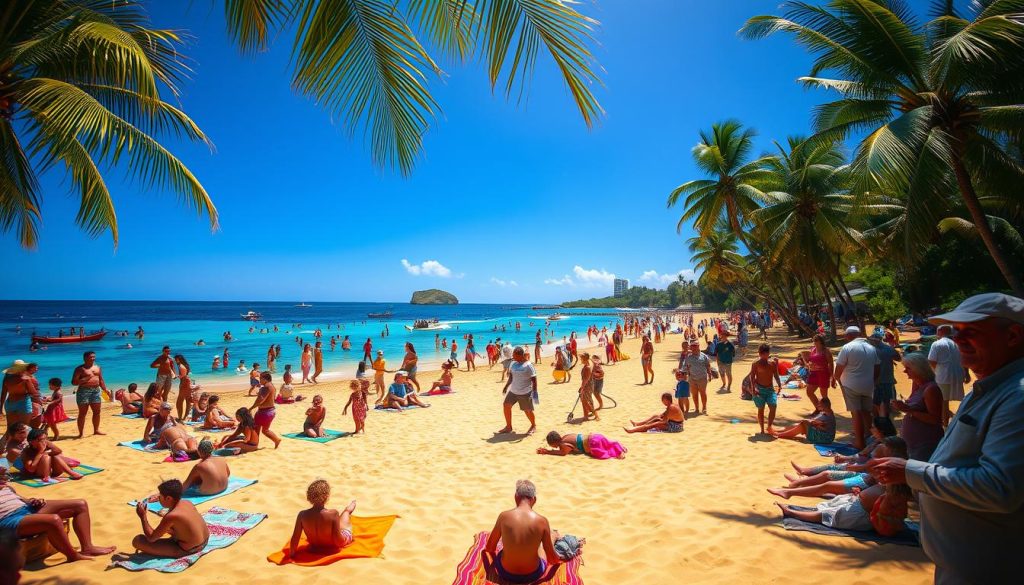 Grand Anse Beach crowd Grand Anse Beach crowd