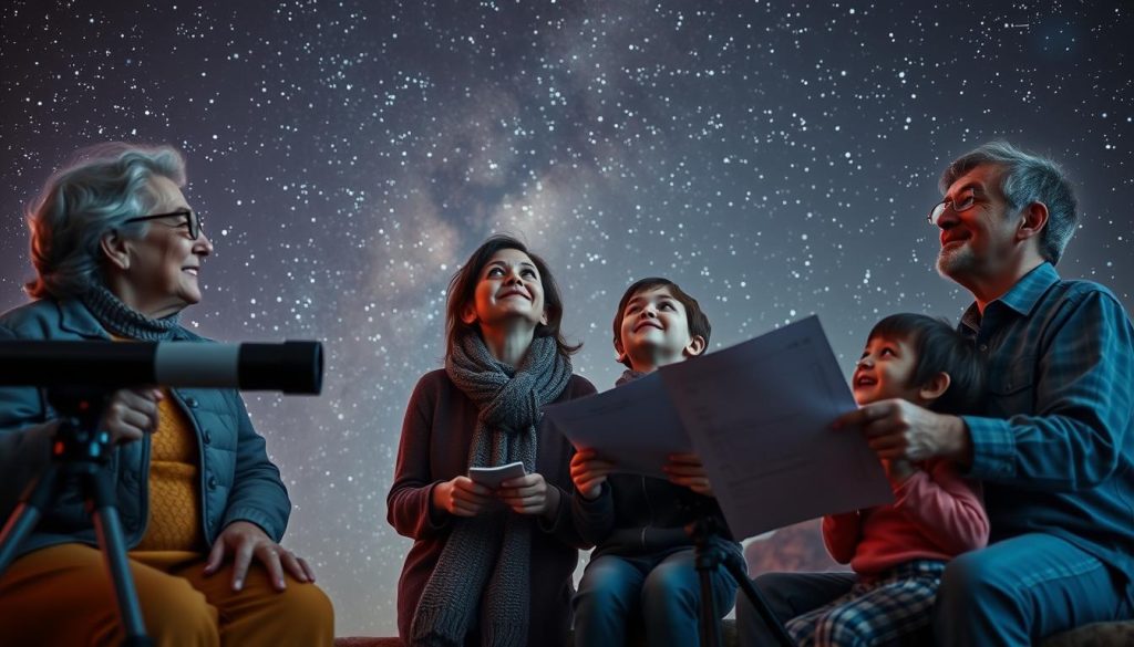 Multigenerational family engaged in stargazing activity, example of inclusive hyper-personalized travel 2025 Multigenerational family engaged in stargazing activity, example of inclusive hyper-personalized travel 2025