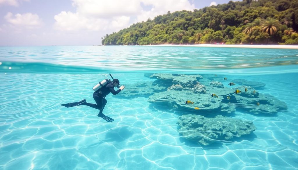 Snorkeling in calm waters at Baby Beach Snorkeling in calm waters at Baby Beach