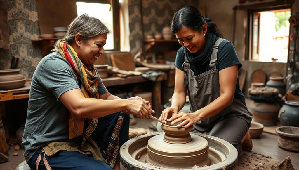 Traveler learning traditional pottery making from local artisan, example of cultural hyper-personalized travel 2025 Traveler learning traditional pottery making from local artisan, example of cultural hyper-personalized travel 2025