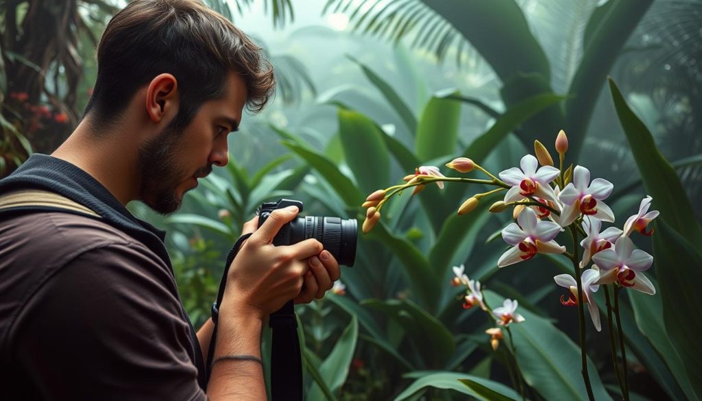 Traveler photographing rare orchids in a botanical garden, example of horti-culture hyper-personalized travel 2025 Traveler photographing rare orchids in a botanical garden, example of horti-culture hyper-personalized travel 2025