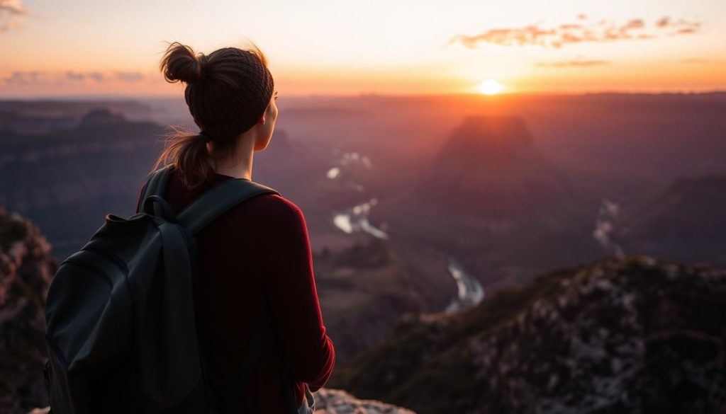 Traveler watching sunset from unique vantage point, representing the personal journey of hyper-personalized travel 2025 Traveler watching sunset from unique vantage point, representing the personal journey of hyper-personalized travel 2025
