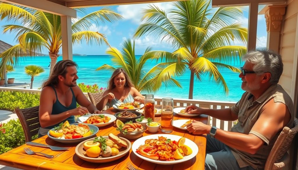 family dining on Jost Van Dyke family dining on Jost Van Dyke