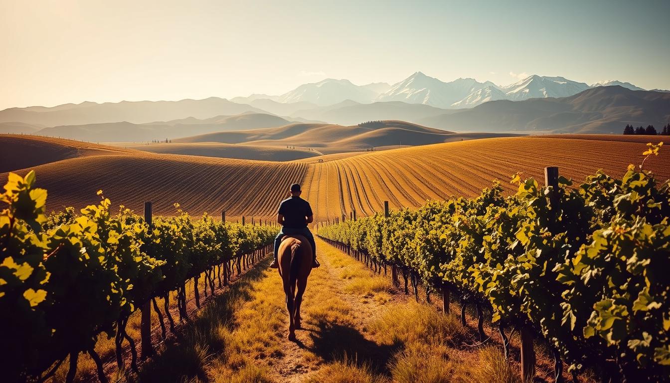 Horseback riding through vineyards near Uco Valley