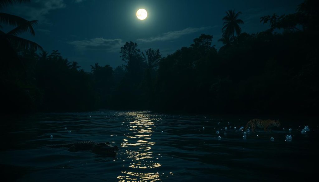 Amazon River wildlife at night Amazon River wildlife at night