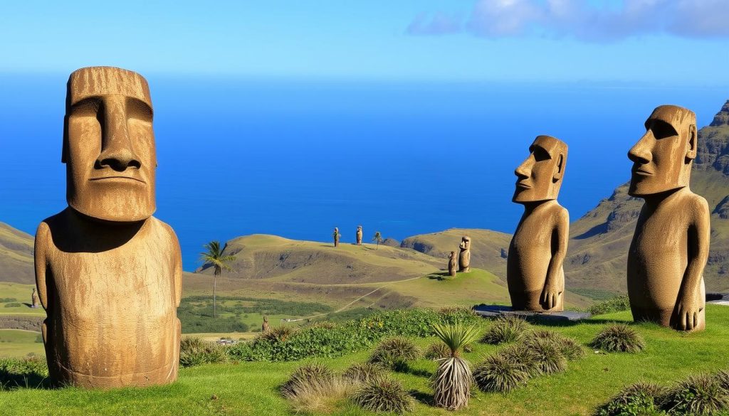 Moai statues in Rapa Nui National Park Moai statues in Rapa Nui National Park