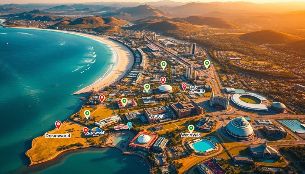 Gold Coast theme park locations map Gold Coast theme park locations map