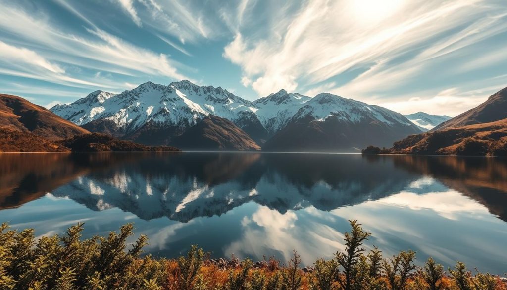 Lake Moke reflective mountain scenery Lake Moke reflective mountain scenery
