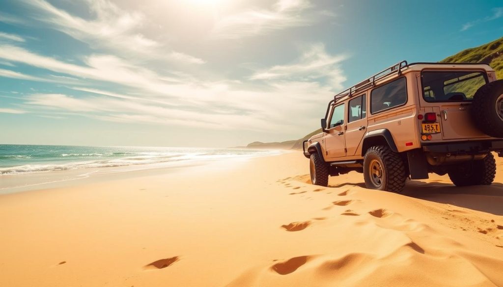 Moreton Island 4WD vehicle on beach Moreton Island 4WD vehicle on beach
