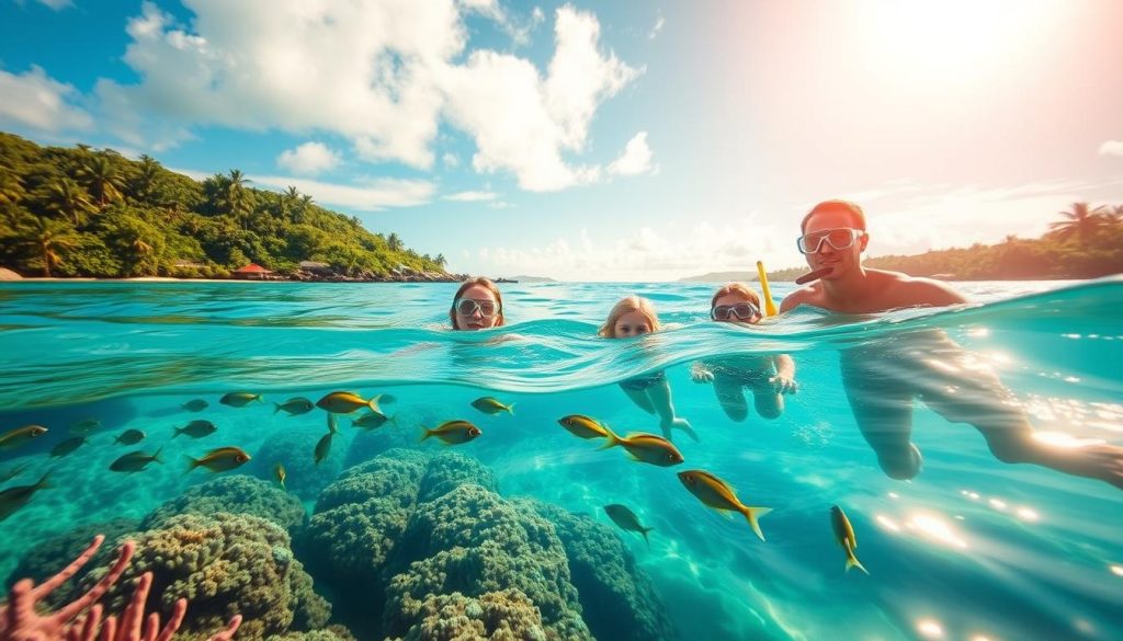 Family snorkeling in Denarau Island Family snorkeling in Denarau Island