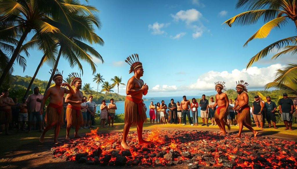 Fijian fire walking show Fijian fire walking show