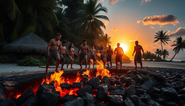 Fijian fire walking show