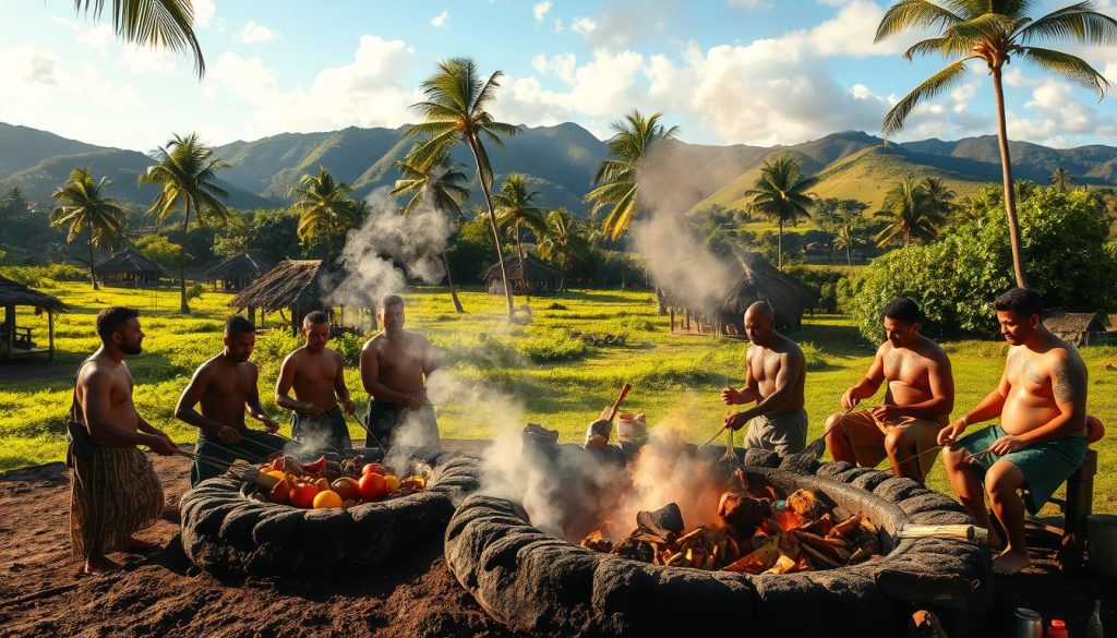 Fijian lovo cooking demonstration Fijian lovo cooking demonstration