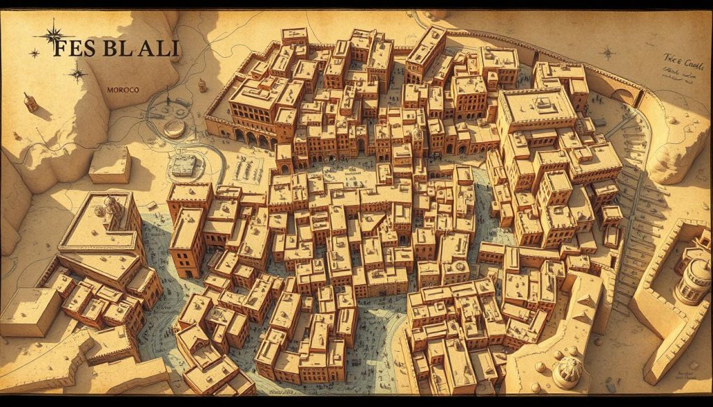 Fes el Bali medina navigation map Fes el Bali medina navigation map