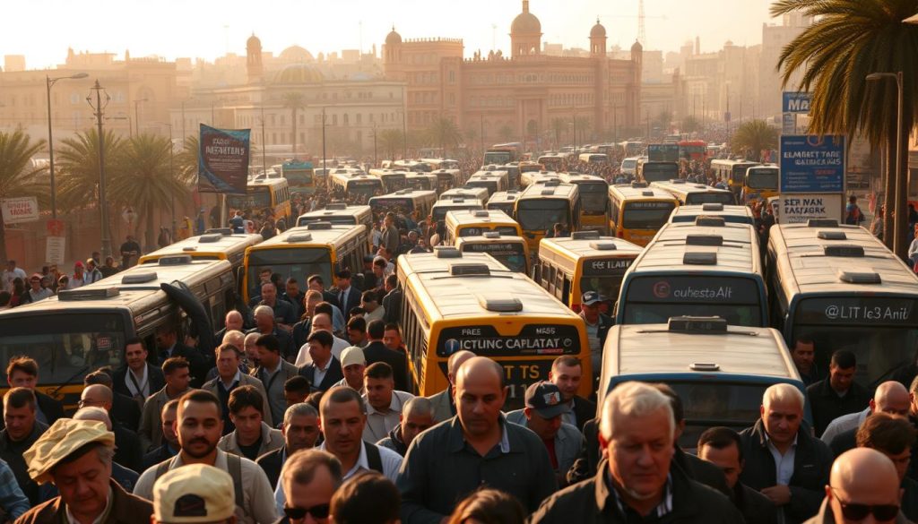 Rabat bus system during peak hours Rabat bus system during peak hours
