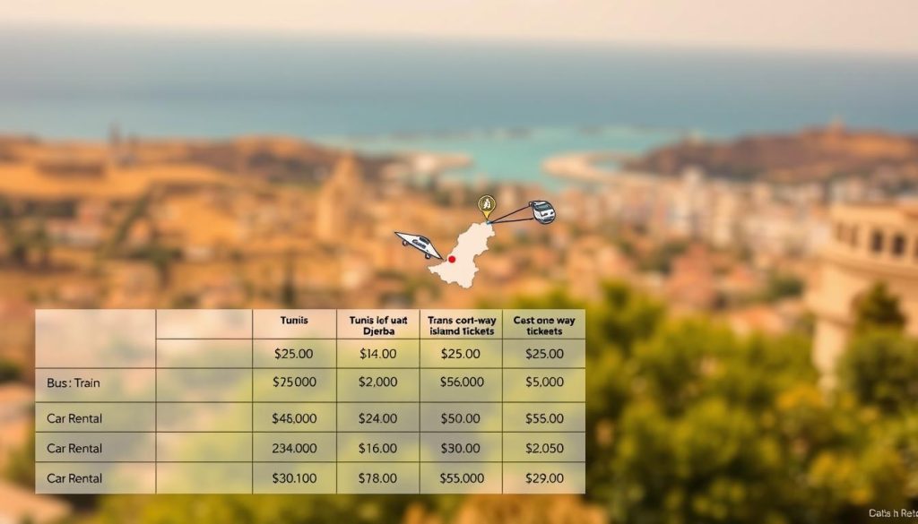 Cost comparison of transportation methods from Tunis to Djerba Cost comparison of transportation methods from Tunis to Djerba