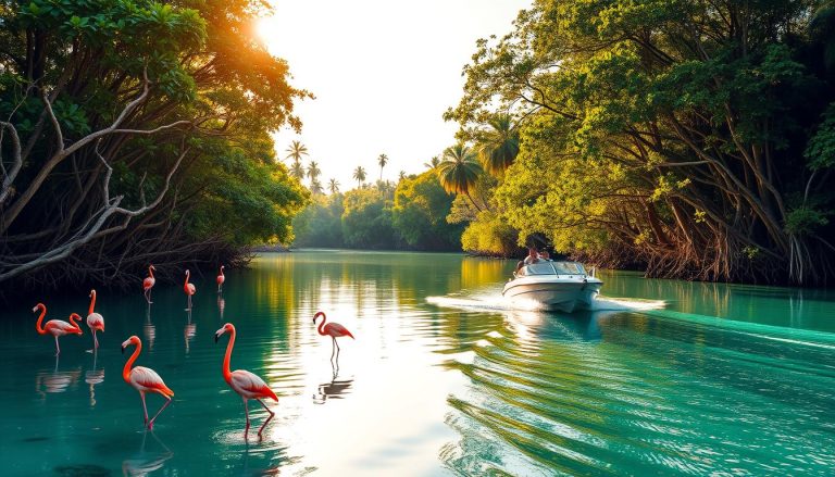 Take a boat trip to Flamingo Island and see the pink wonders
