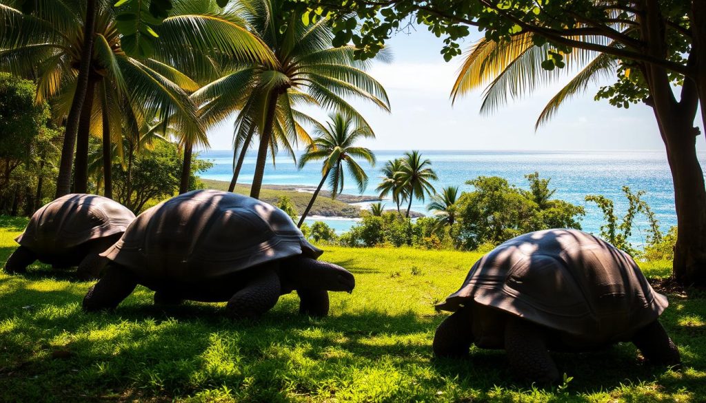 Aldabra giant tortoises on Curieuse Island Aldabra giant tortoises on Curieuse Island