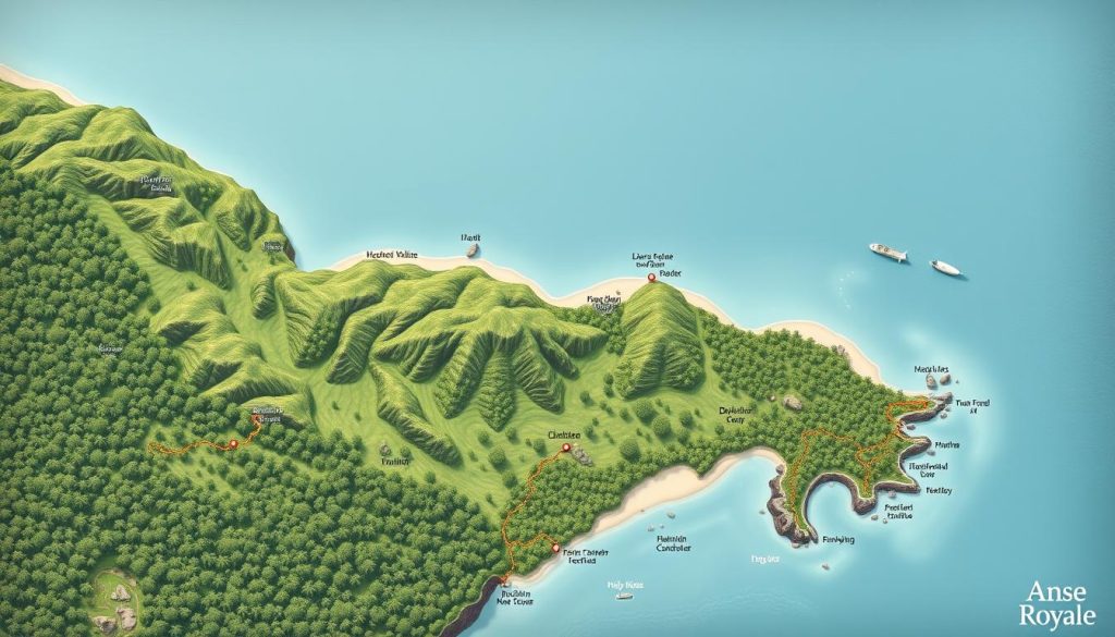 Anse Royale hiking trails map Anse Royale hiking trails map