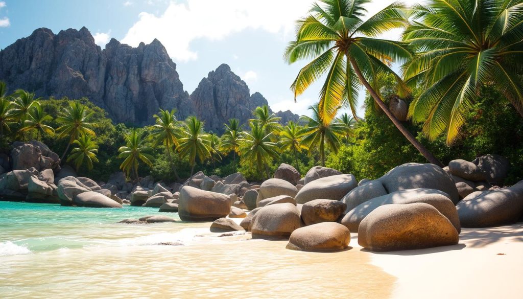 Anse Source d'Argent beach with granite boulders Anse Source d'Argent beach with granite boulders