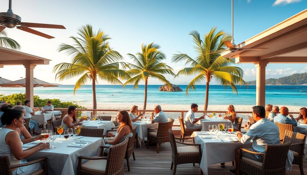 Beachfront dining in Anse Royale Beachfront dining in Anse Royale
