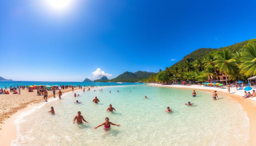Beau Vallon beach during prime visiting time Beau Vallon beach during prime visiting time