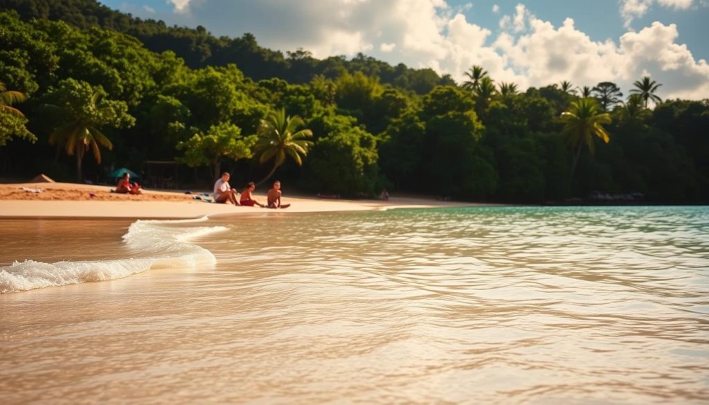 Côte d'Or beach with shallow waters and soft sands Côte d'Or beach with shallow waters and soft sands