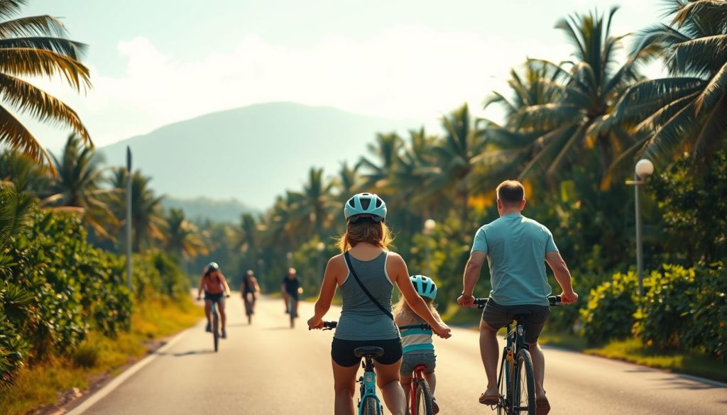 Cycling precautions for families on La Digue Cycling precautions for families on La Digue