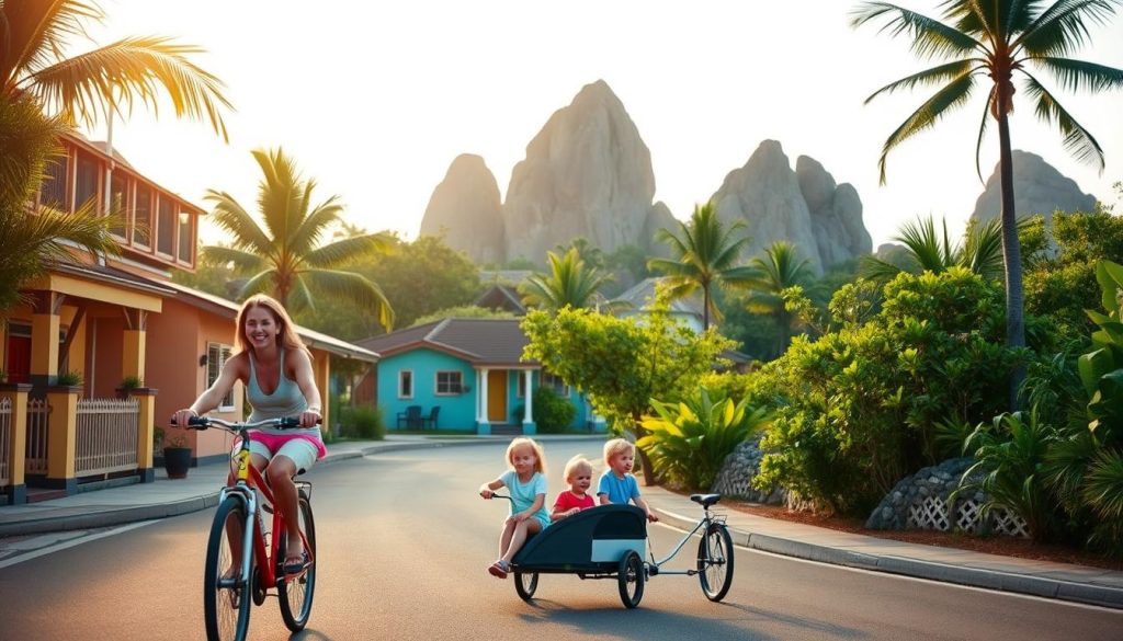 La Digue family cycling La Digue family cycling