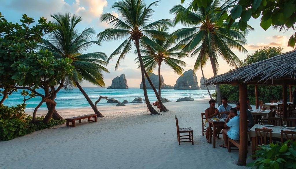 beachside dining La Digue beachside dining La Digue