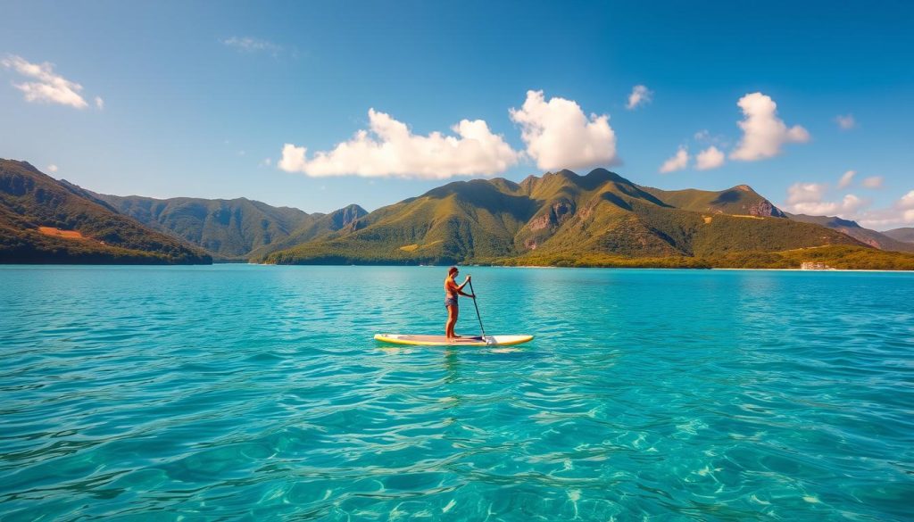 Stand-up paddleboarding on Praslin Stand-up paddleboarding on Praslin
